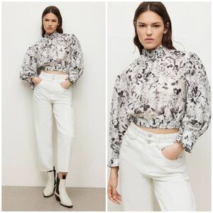 All Saints Grey Luna Waktu Linen & Silk Top